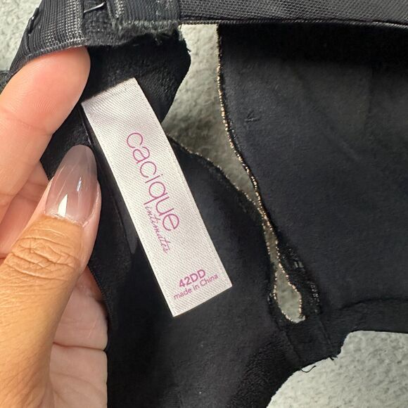 Cacique Bra 42DD Lace Floral Underwire Sexy Full Coverage Adjustable Black - Picture 3 of 5